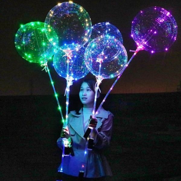 Glowing LED balloon on a stick